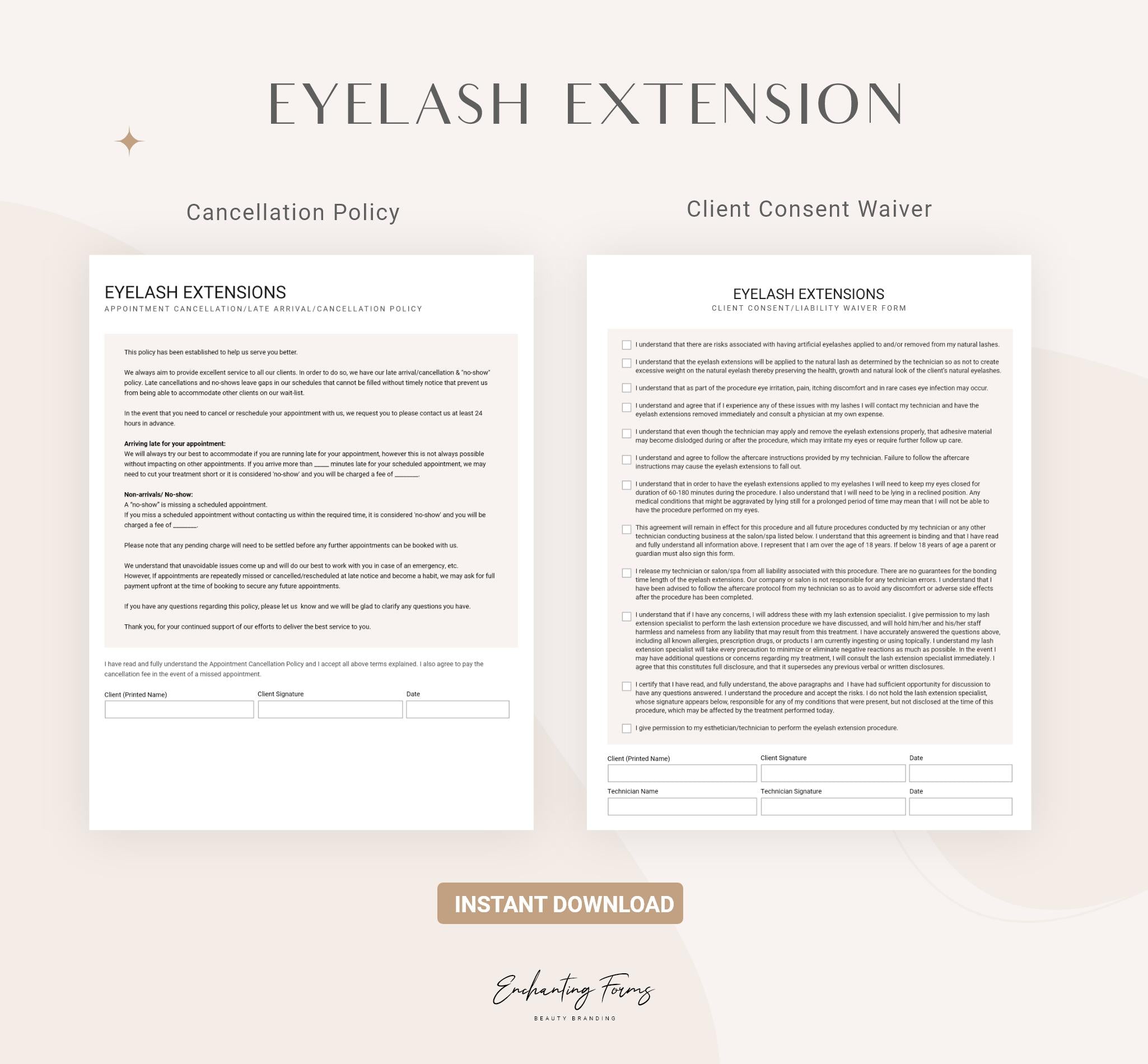 English - Eyelash Extension Consultation & Consent Forms Bundle (Champagne)