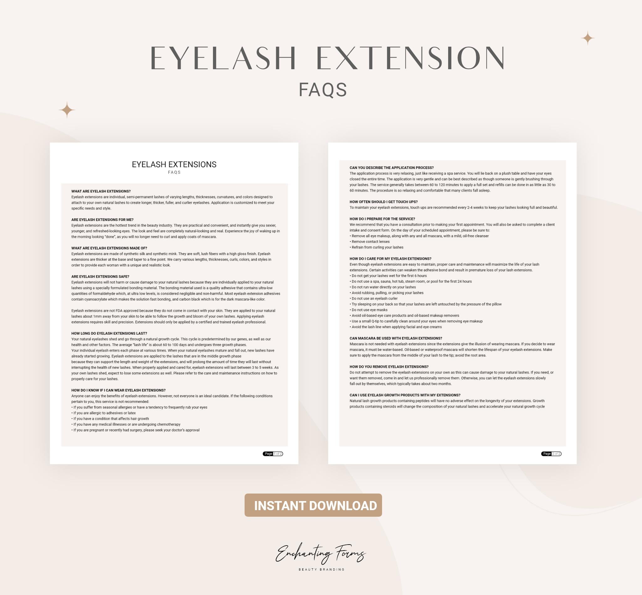 English - Eyelash Extension Consultation & Consent Forms Bundle (Champagne)