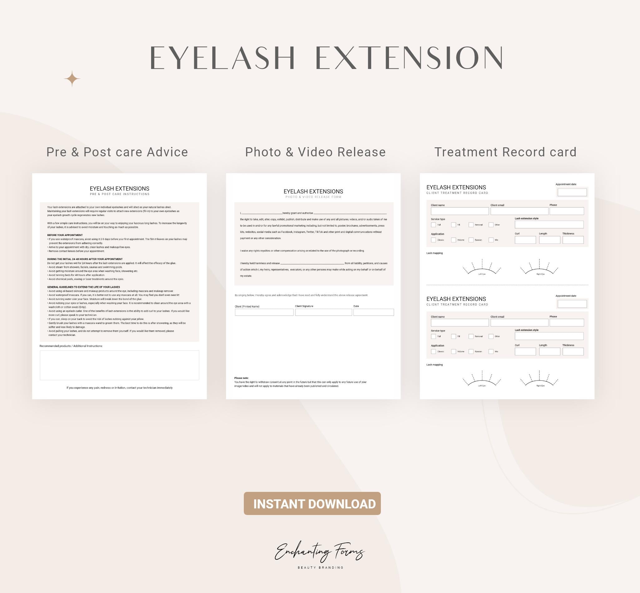 English - Eyelash Extension Consultation & Consent Forms Bundle (Champagne)