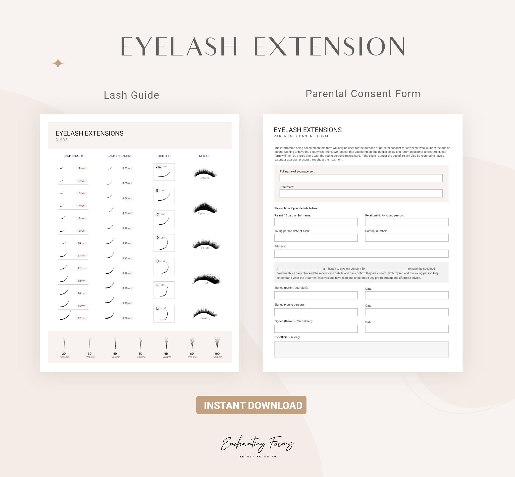 English - Eyelash Extension Consultation & Consent Forms Bundle (Champagne)