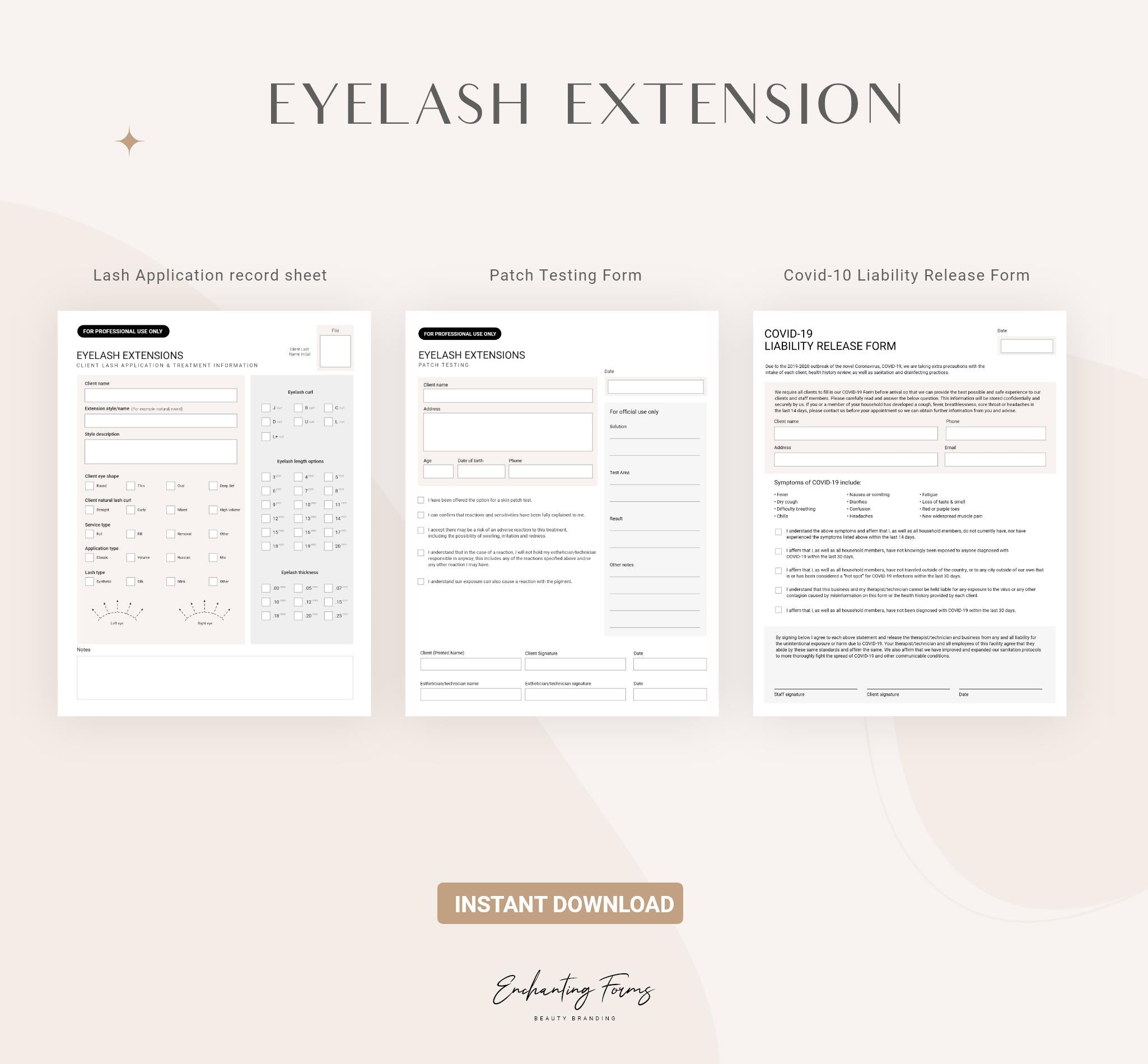 English - Eyelash Extension Consultation & Consent Forms Bundle (Champagne)