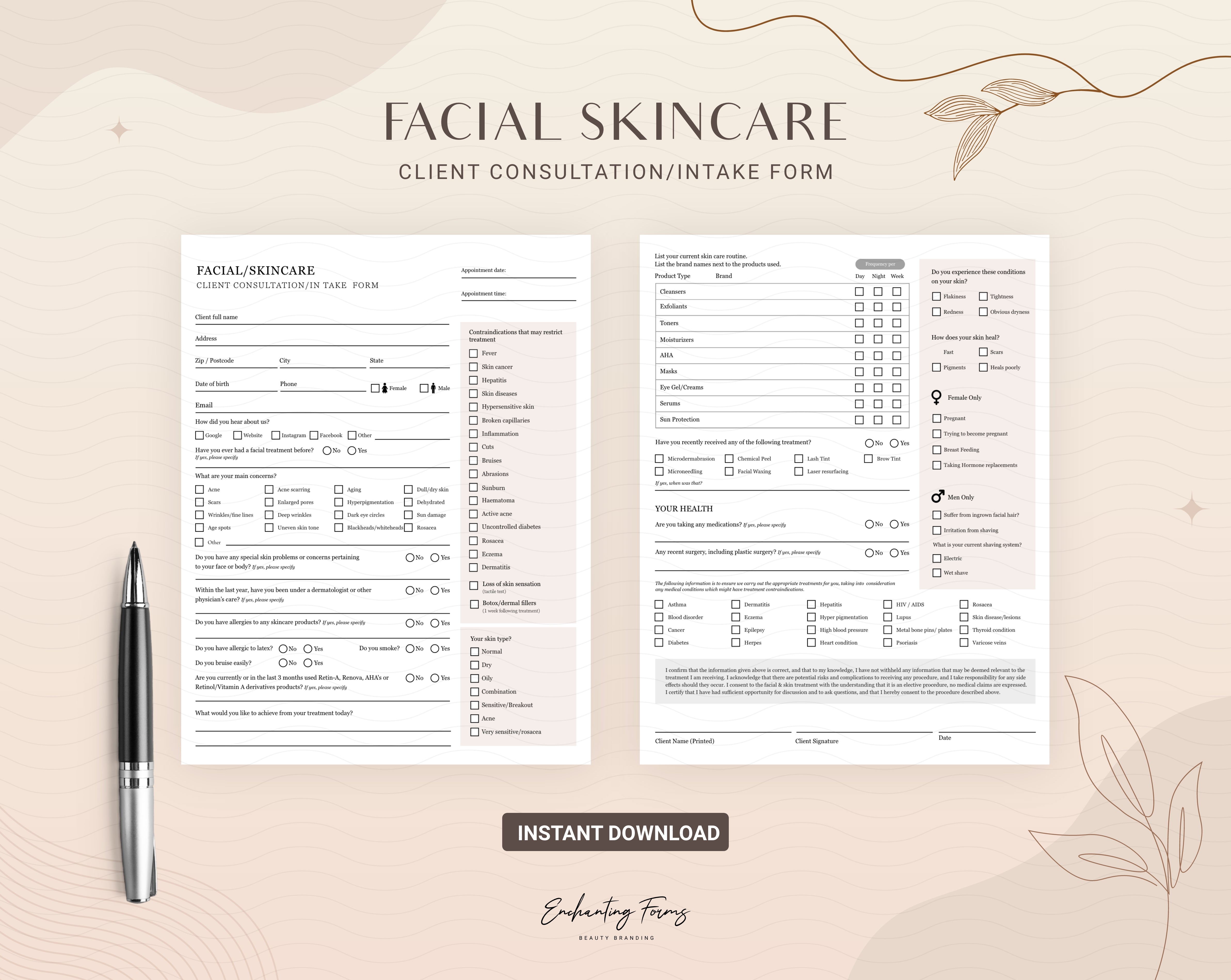 English - Skincare Consultation & Consent Forms Bundle (Champagne)