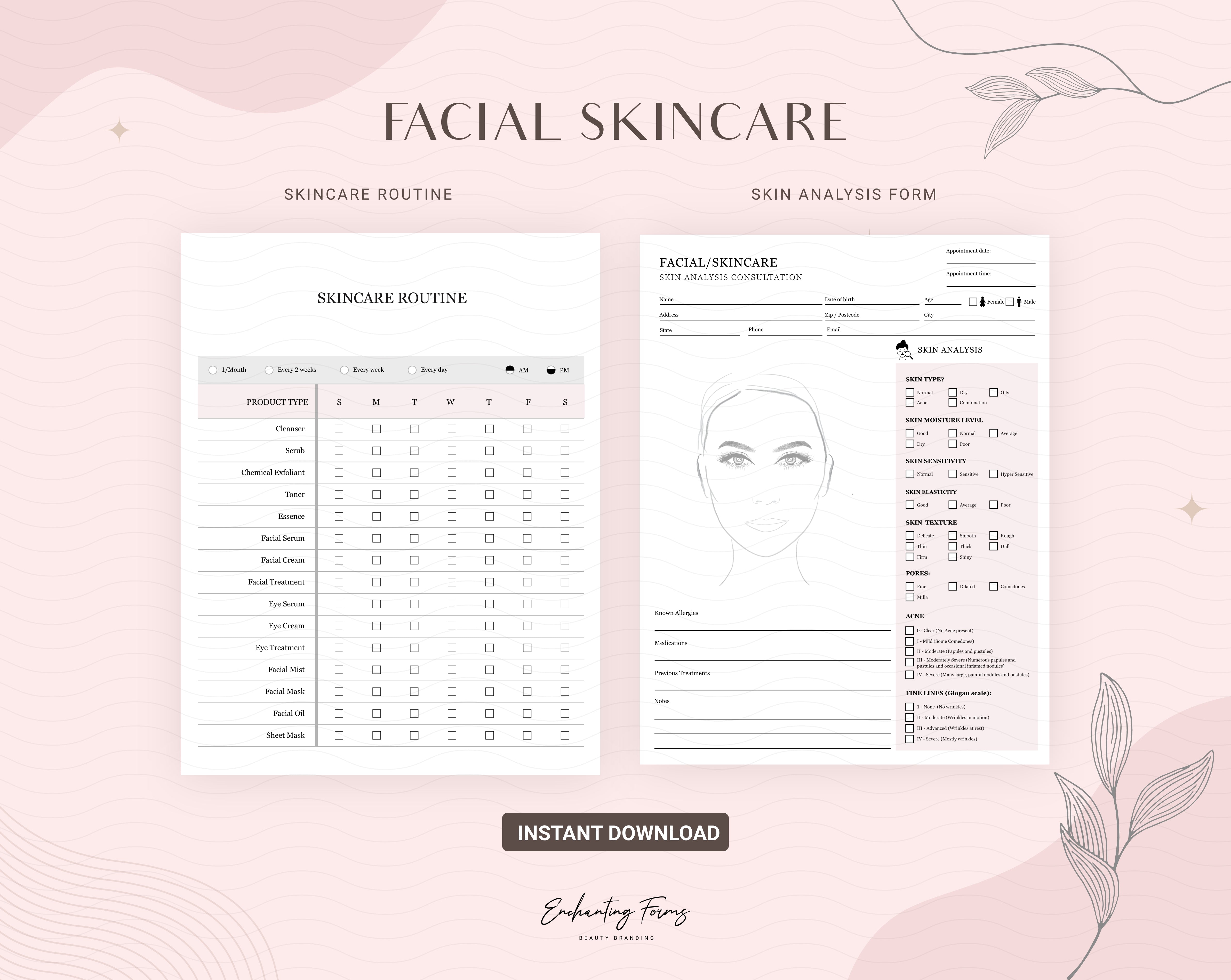 English - Skincare Consultation & Consent Forms Bundle (Blush Pink)