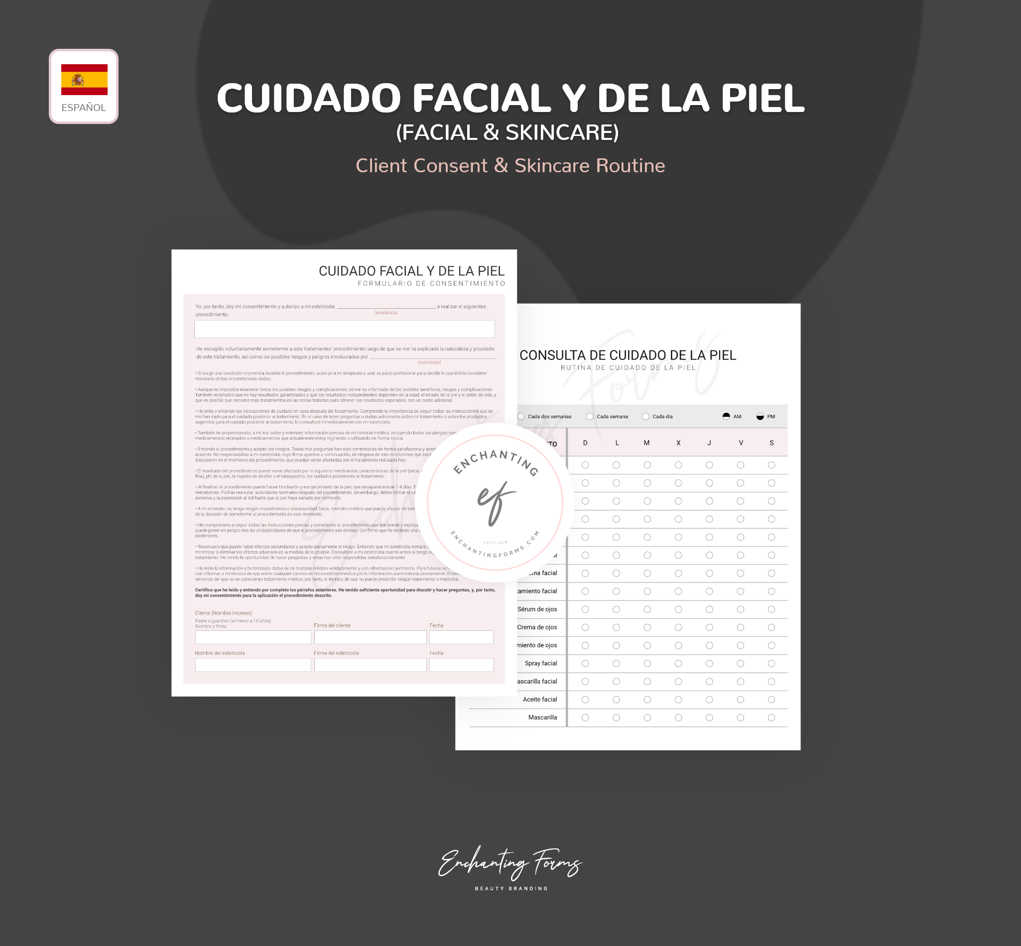 SPANISH (ESPAÑOL) - Facial Skincare Consultation & Consent Forms Bundle -  (Blush Pink)