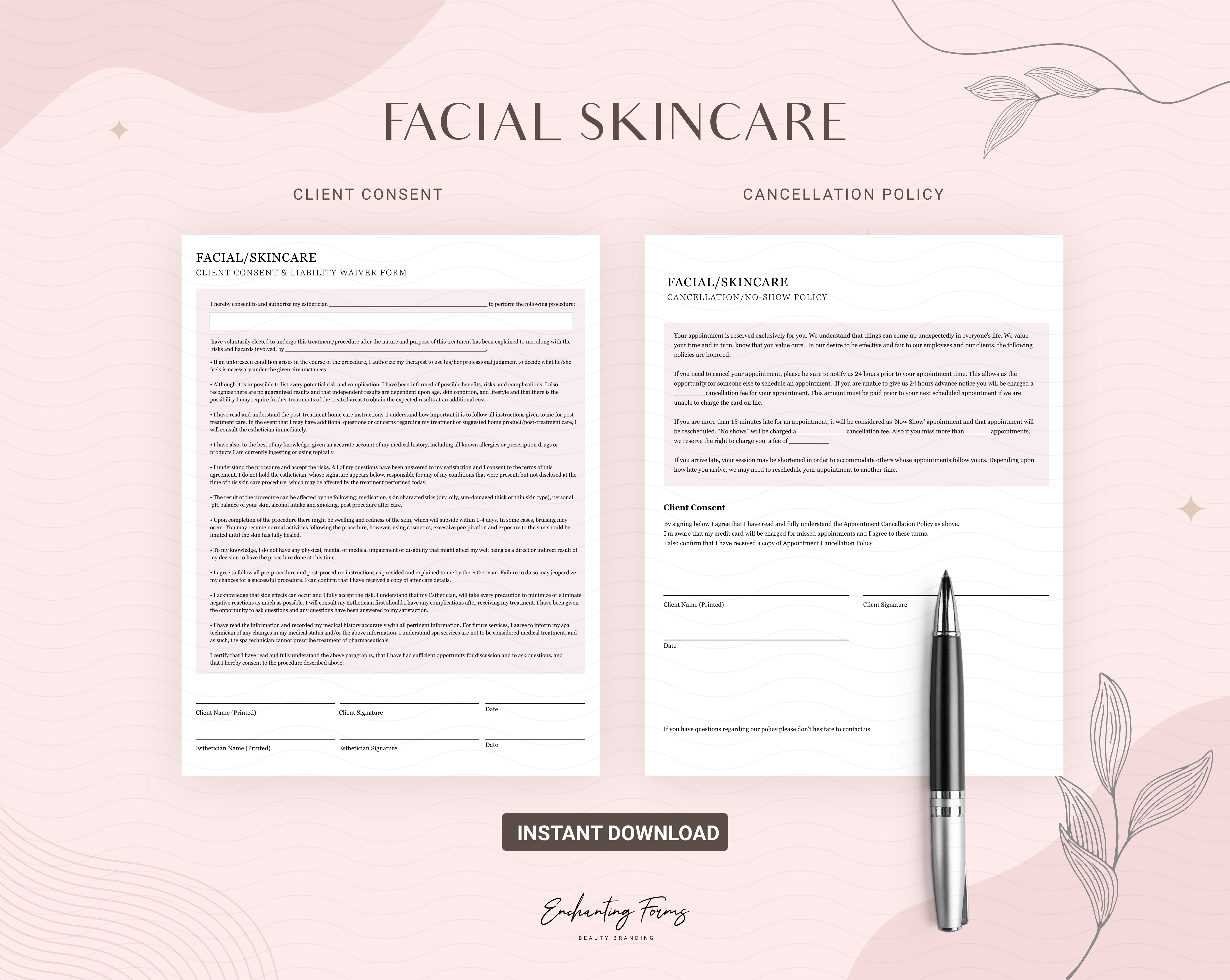 English - Skincare Consultation & Consent Forms Bundle (Blush Pink)