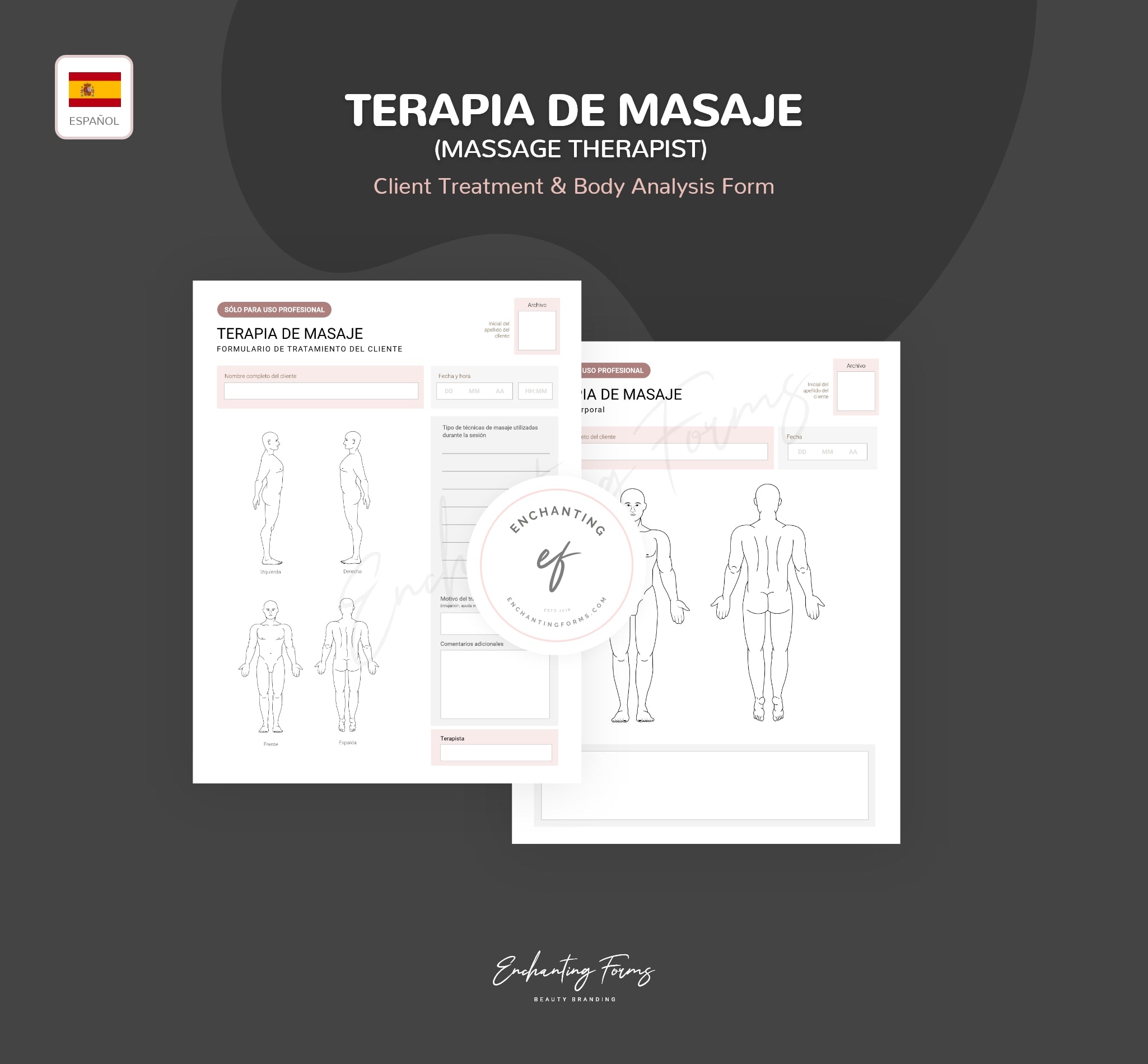 SPANISH (ESPAÑOL) - Massage Therapy Consultation & Consent Forms Bundle (Blush Pink)