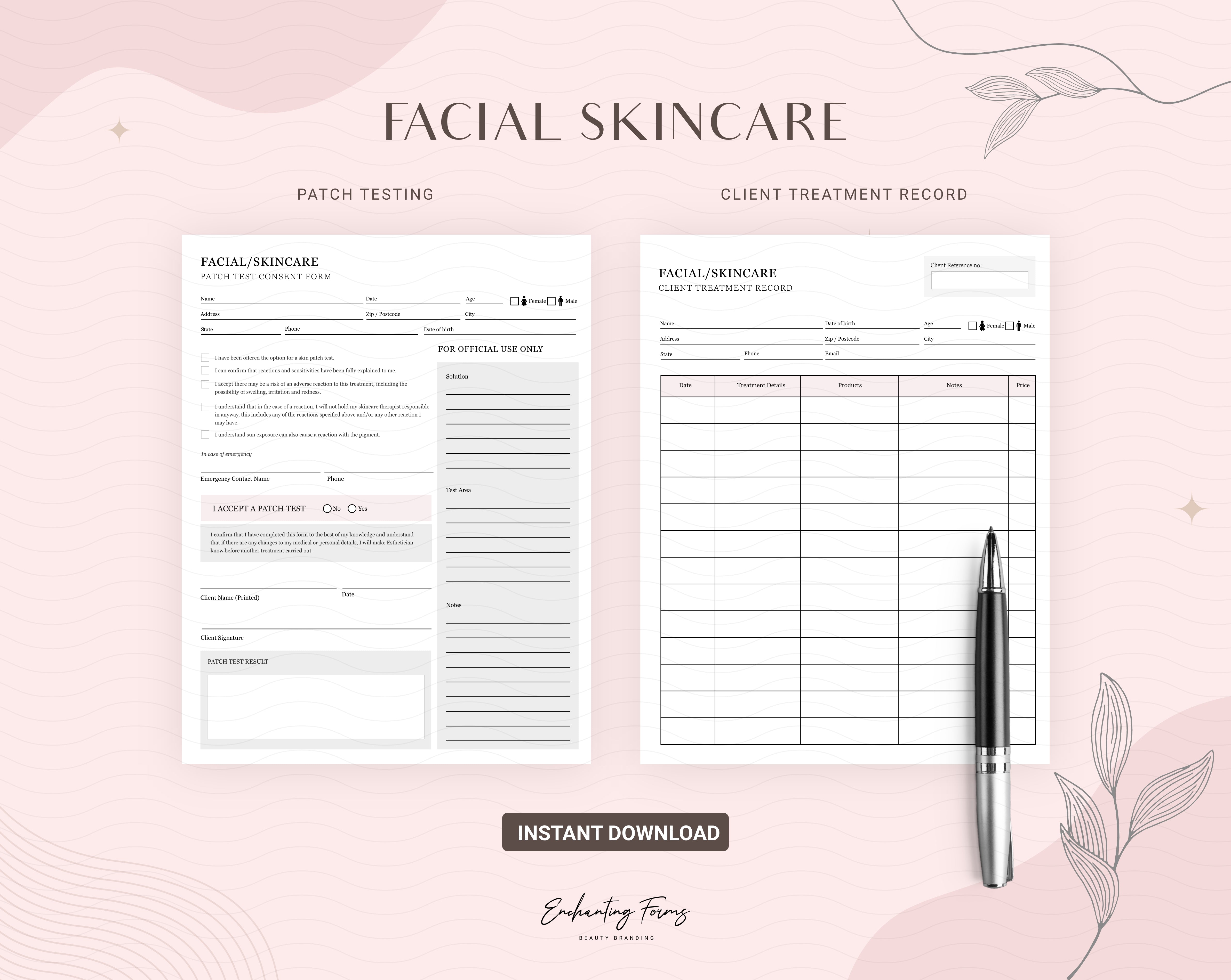 English - Skincare Consultation & Consent Forms Bundle (Blush Pink)