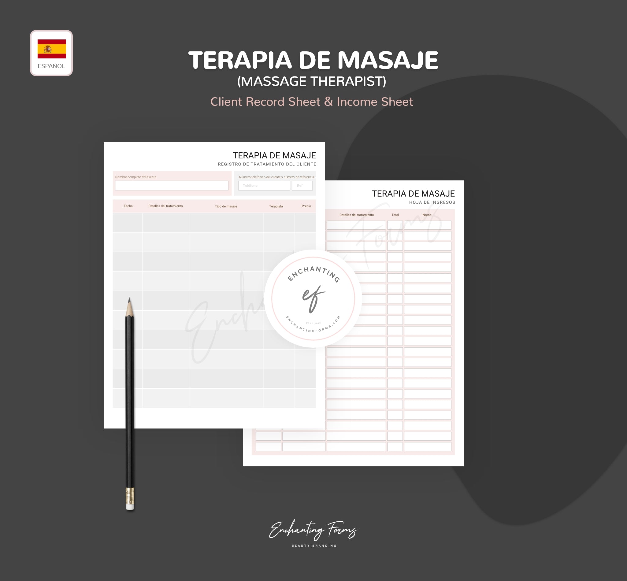 SPANISH (ESPAÑOL) - Massage Therapy Consultation & Consent Forms Bundle (Blush Pink)