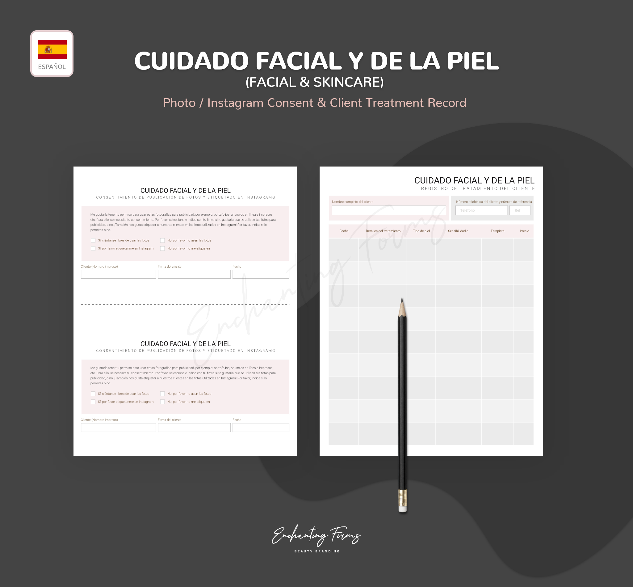 SPANISH (ESPAÑOL) - Facial Skincare Consultation & Consent Forms Bundle -  (Blush Pink)