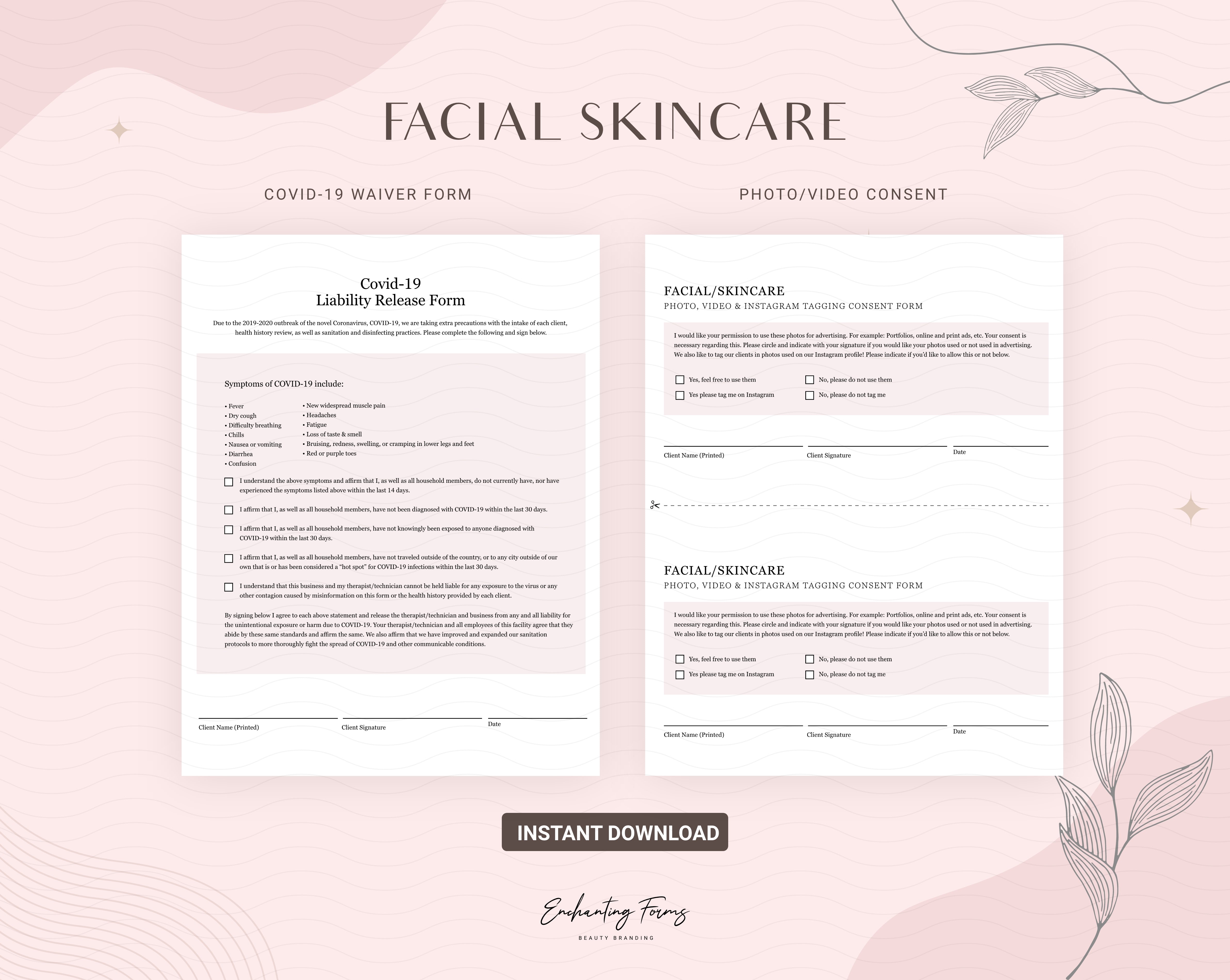 English - Skincare Consultation & Consent Forms Bundle (Blush Pink)