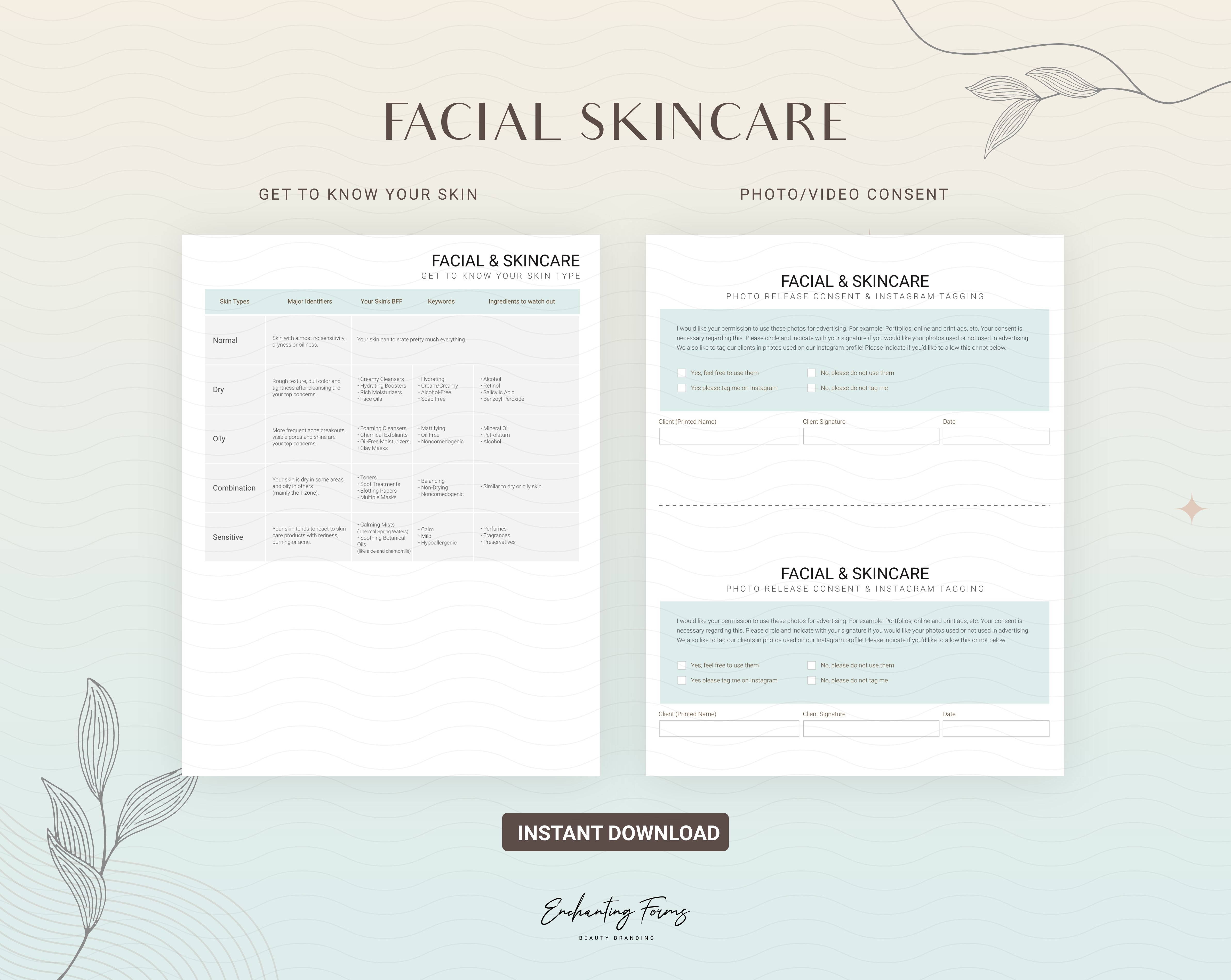 English - Skincare Consultation & Consent Forms Bundle (Sage)