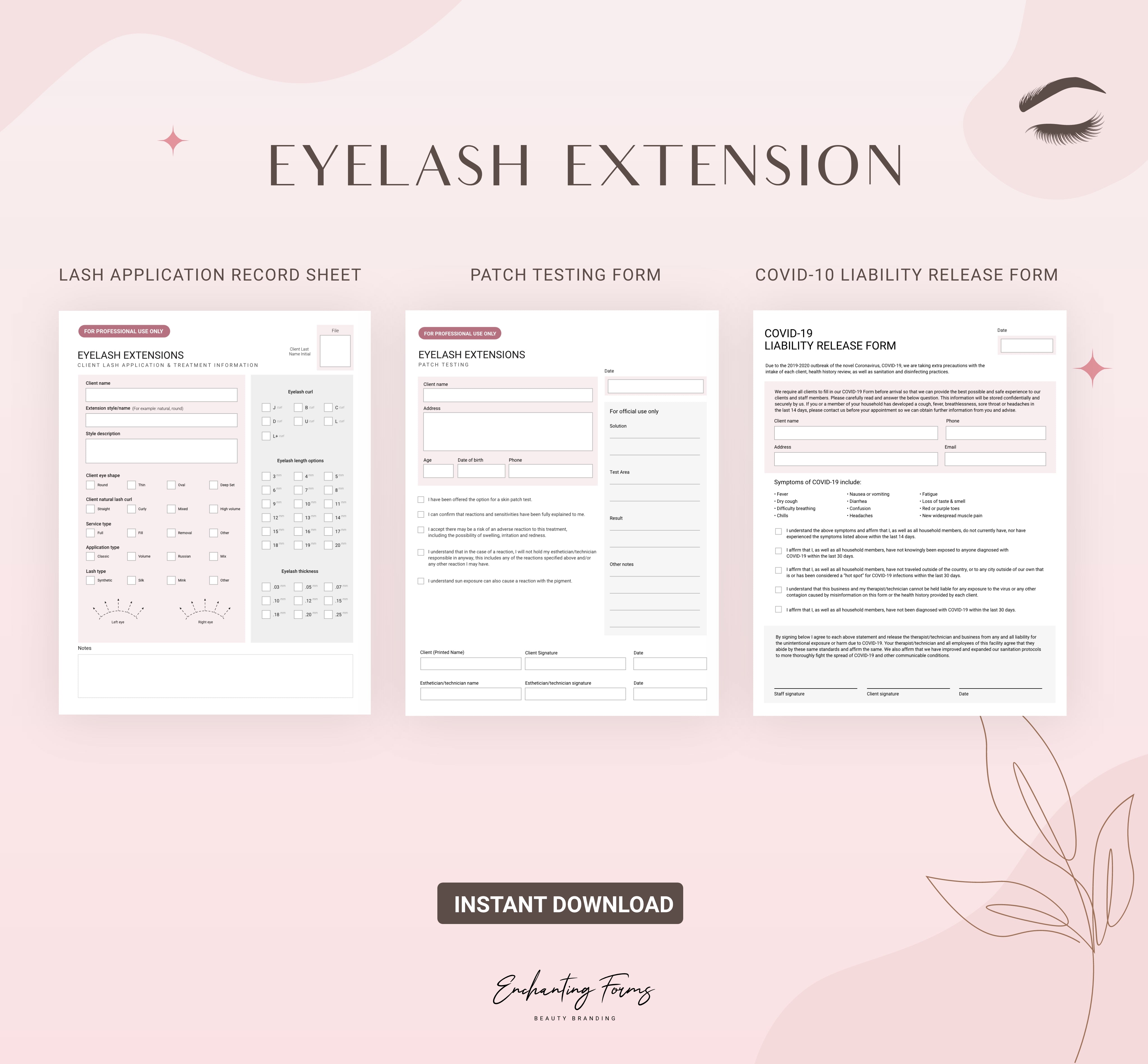 English - Eyelash Extension Consultation & Consent Forms Bundle (Blush Pink)