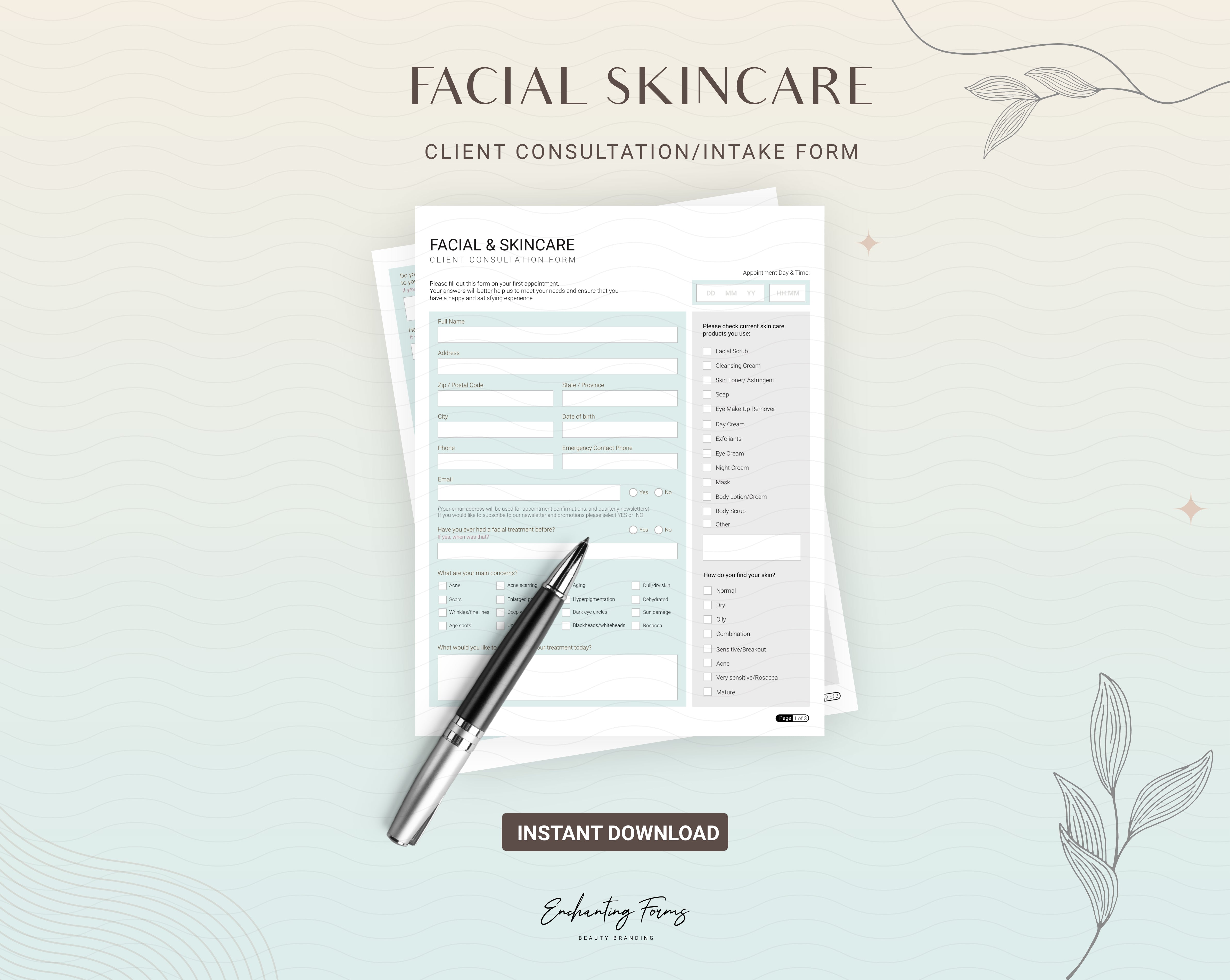 English - Skincare Consultation & Consent Forms Bundle (Sage)