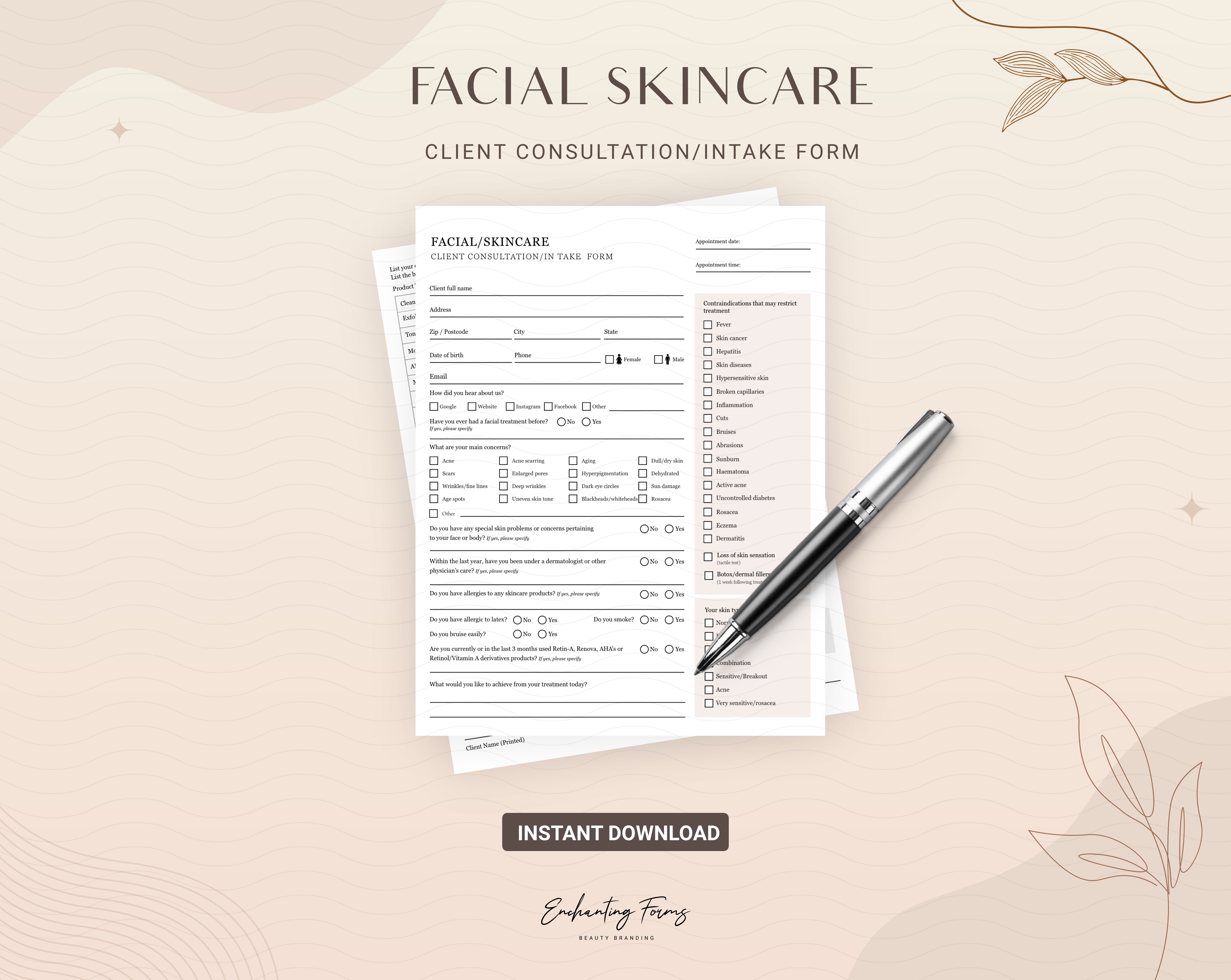 English - Skincare Consultation & Consent Forms Bundle (Champagne)