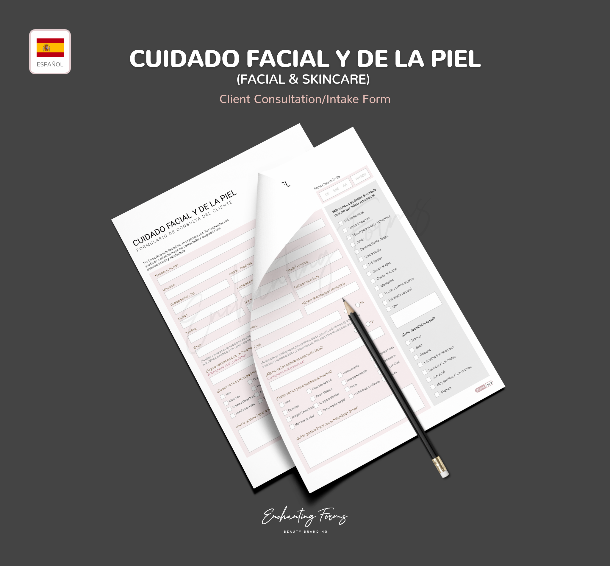 SPANISH (ESPAÑOL) - Facial Skincare Consultation & Consent Forms Bundle -  (Blush Pink)