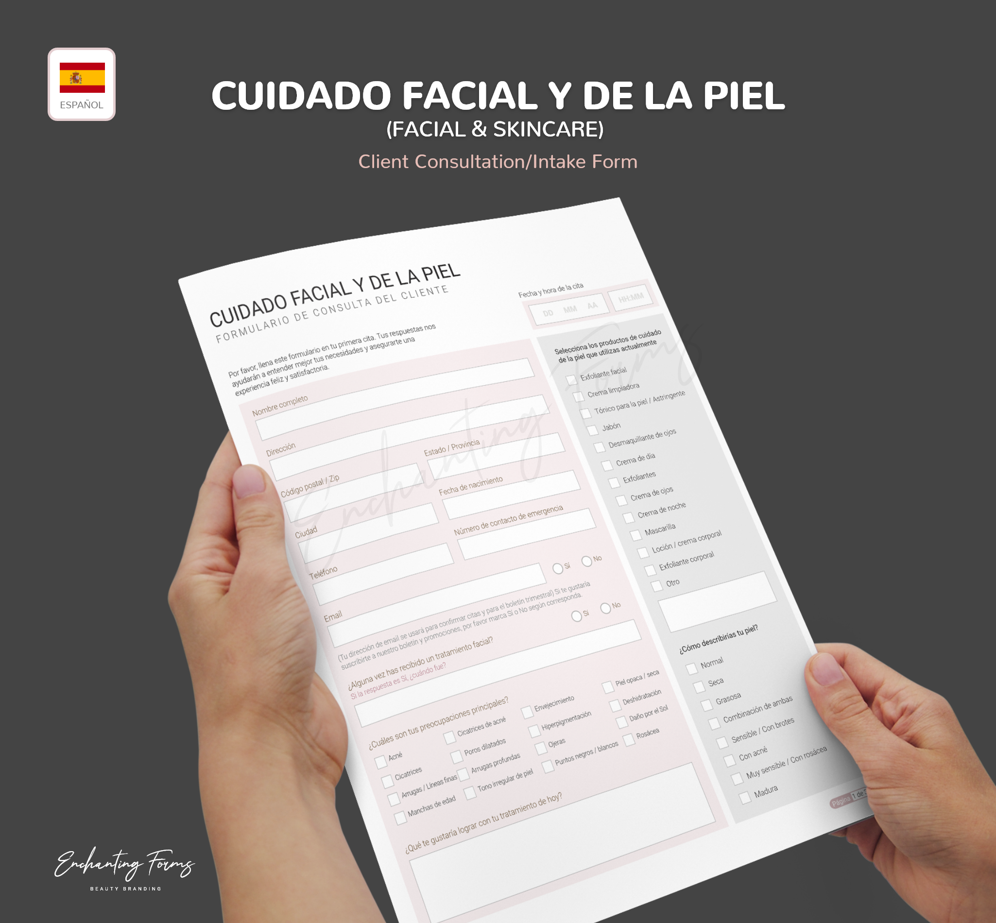 SPANISH (ESPAÑOL) - Facial Skincare Consultation & Consent Forms Bundle -  (Blush Pink)