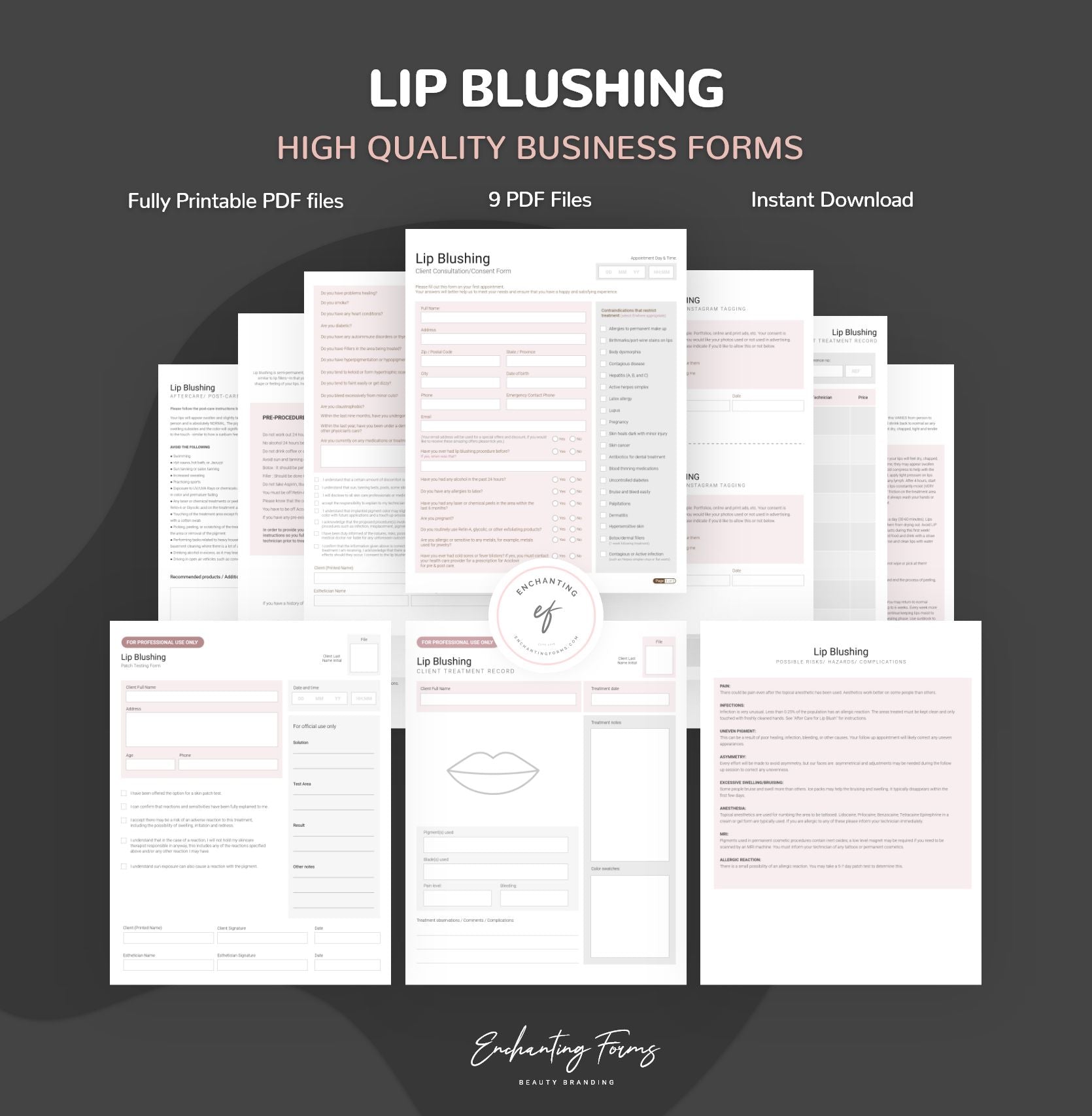 SPANISH (ESPAÑOL) - Lip Blushing Consultation & Consent Forms Bundle (Blush Pink)