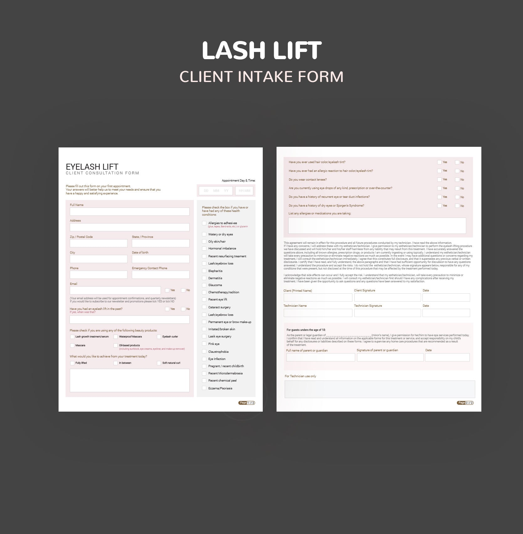 Lash Lift Consultation & Consent Forms