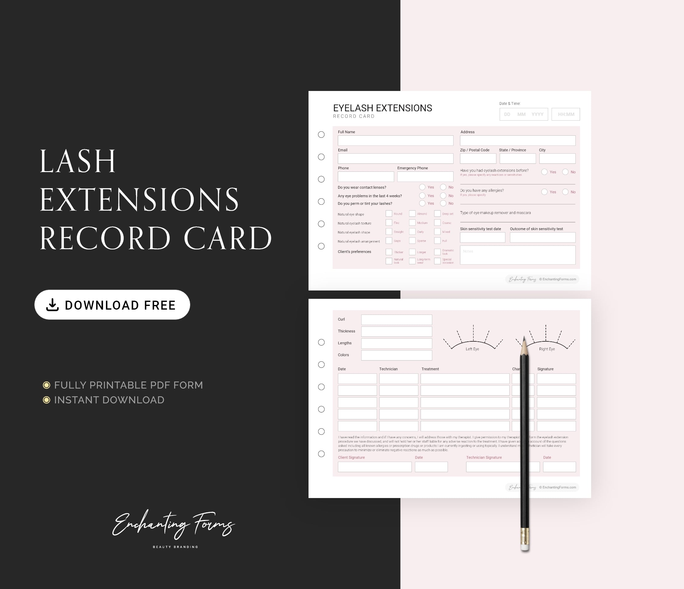 English - Lash Extensions Record Card - Free Download (Blush Pink)