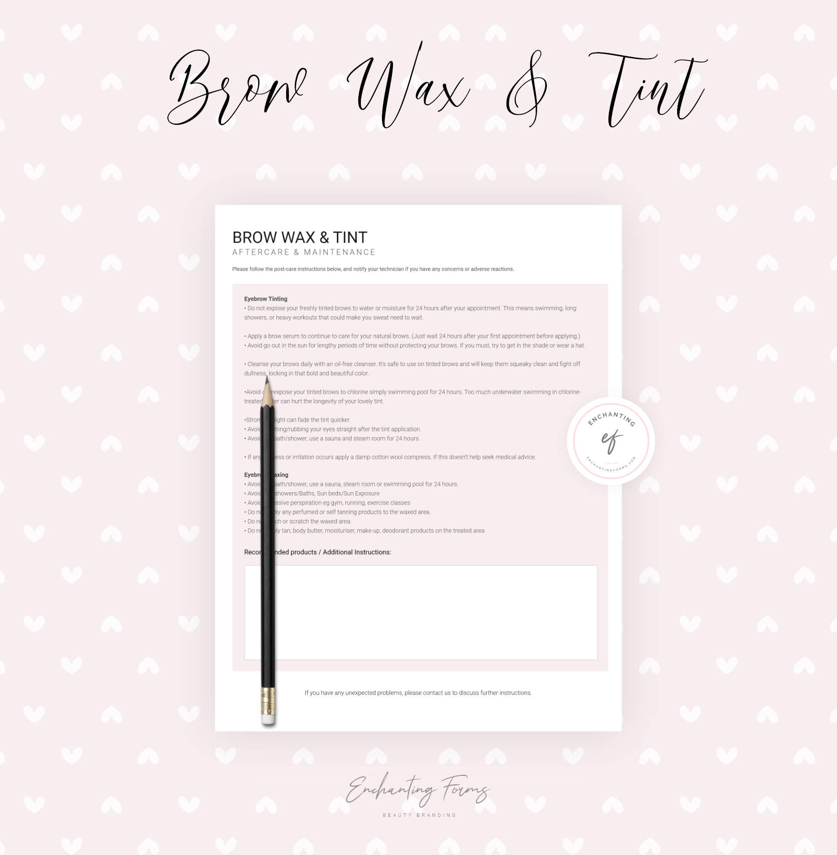 English - Brow Waxing & Tinting Consultation Forms Bundle (Blush Pink)