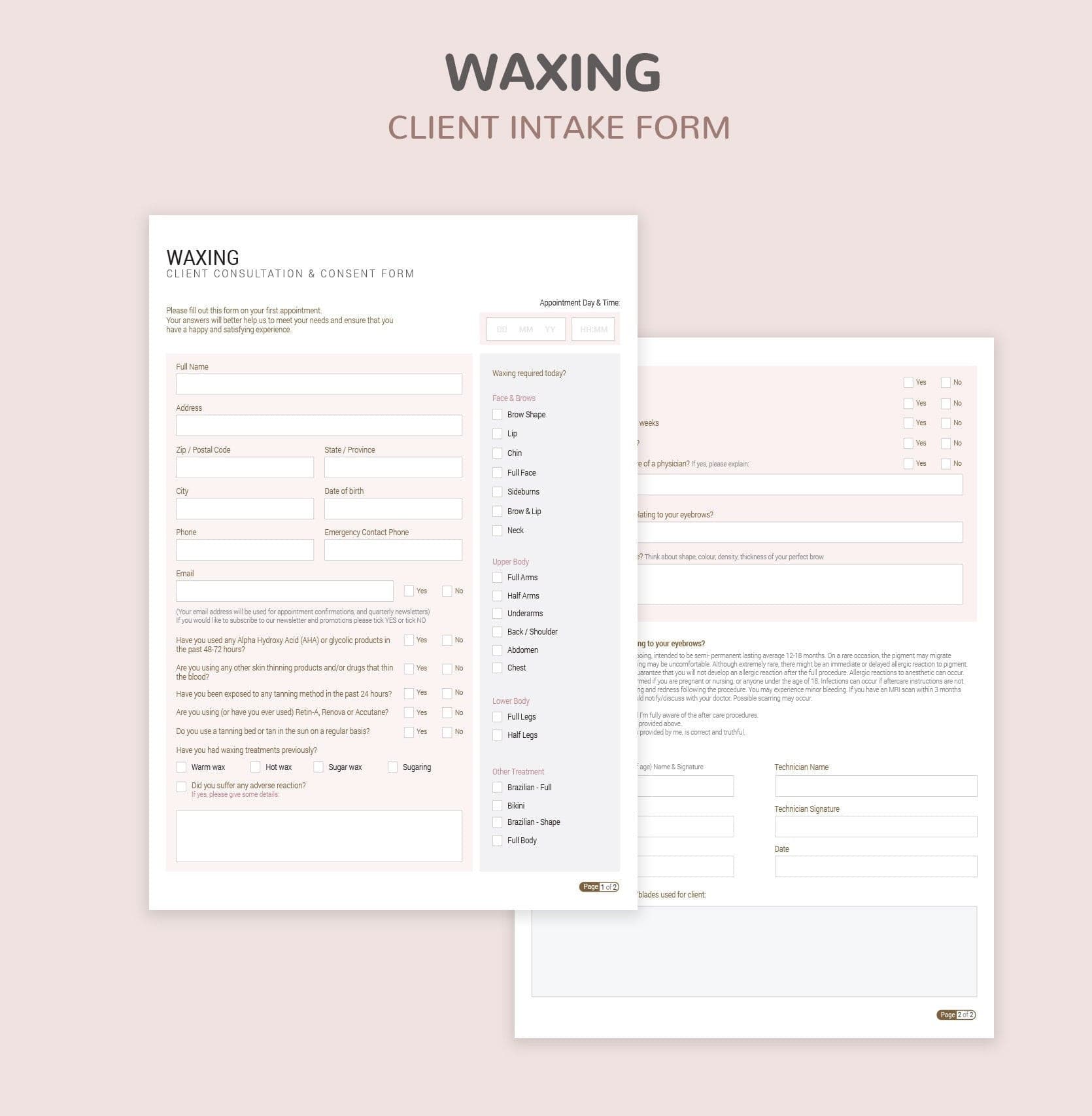 Waxing Consultation & Consent Forms