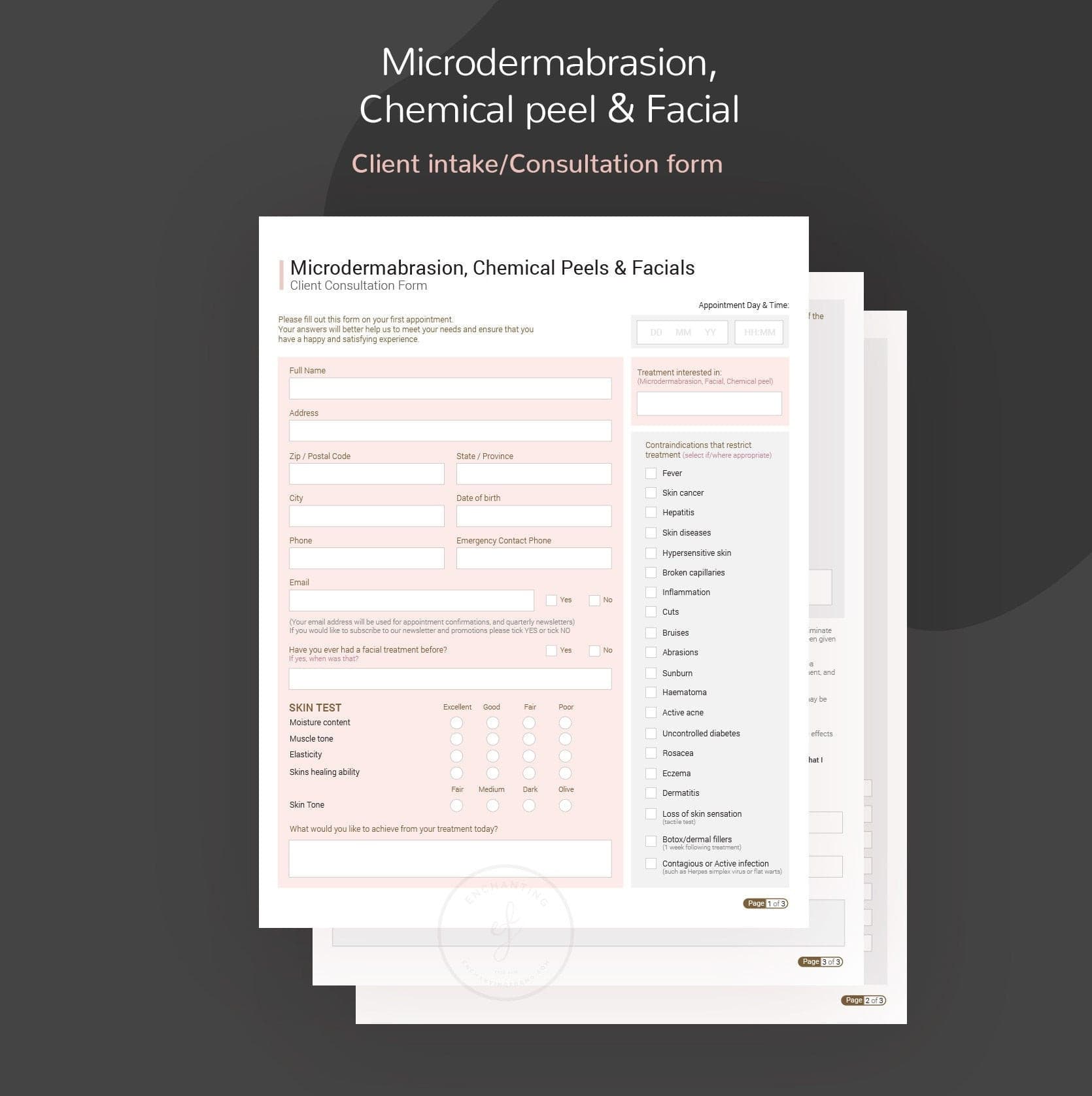 Microdermabrasion, Chemical Peel & Facial Skincare Consultation Consent Forms