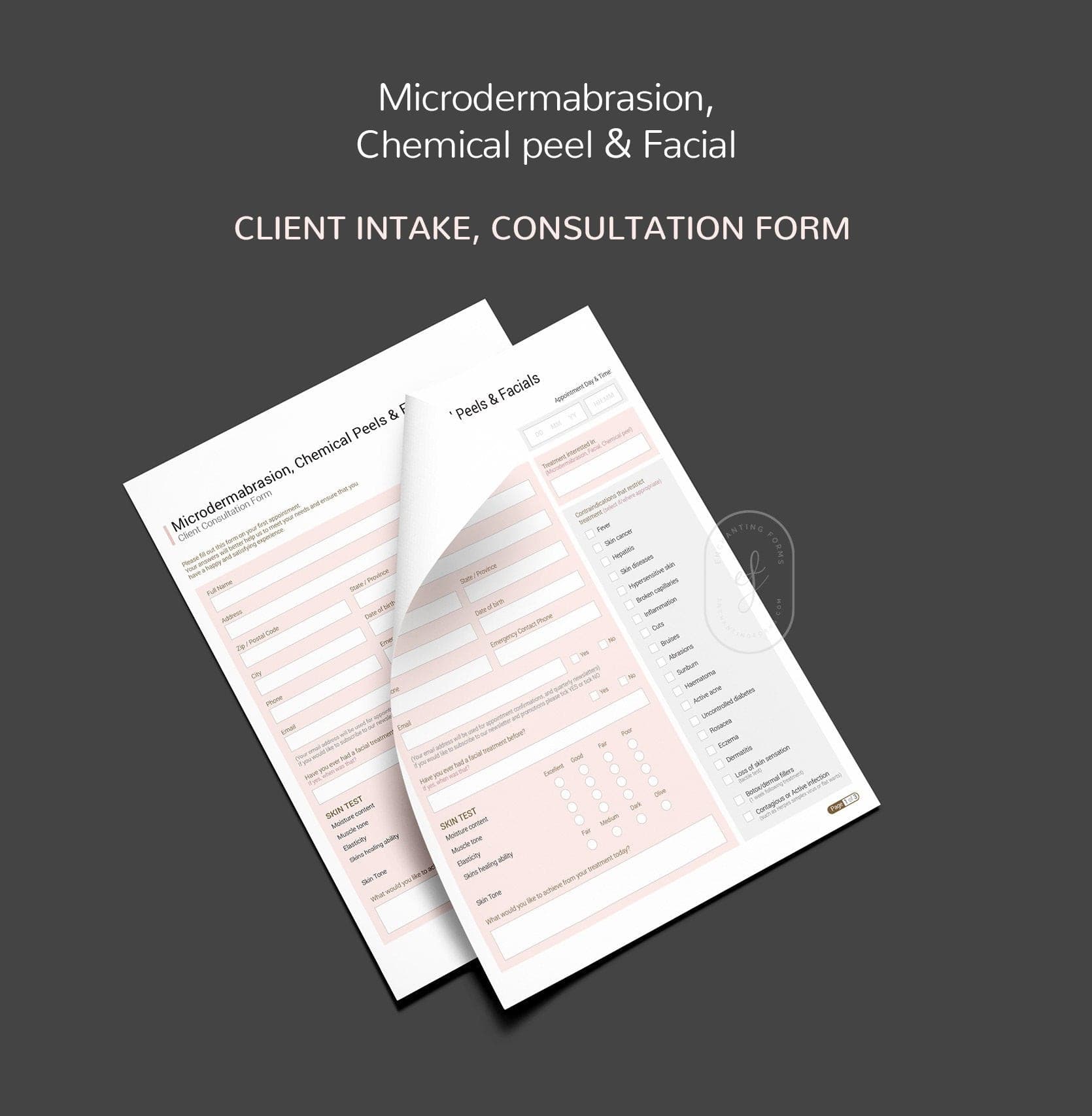 Microdermabrasion, Chemical Peel & Facial Skincare Consultation Consent Forms