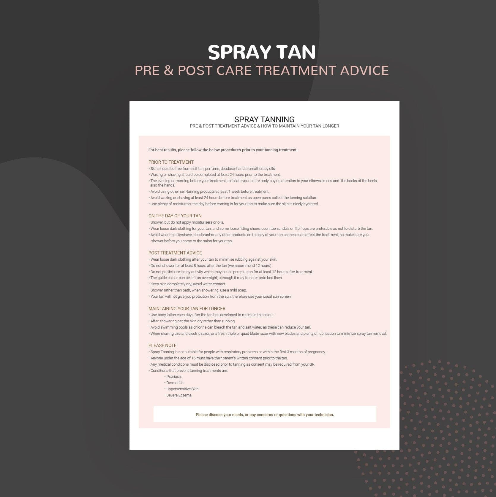 Spray Tan Consultation & Consent Forms