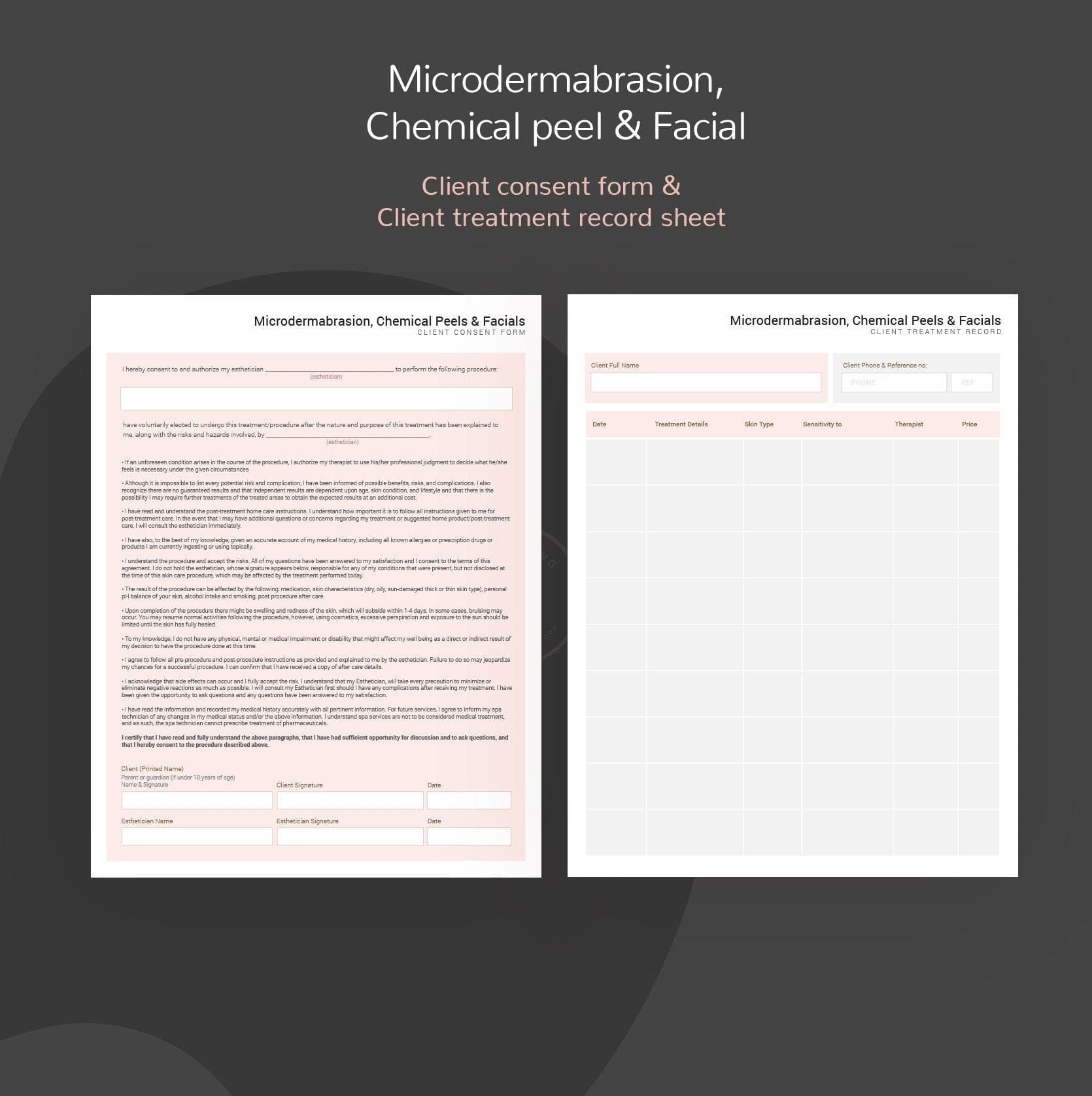 Microdermabrasion, Chemical Peel & Facial Skincare Consultation Consent Forms