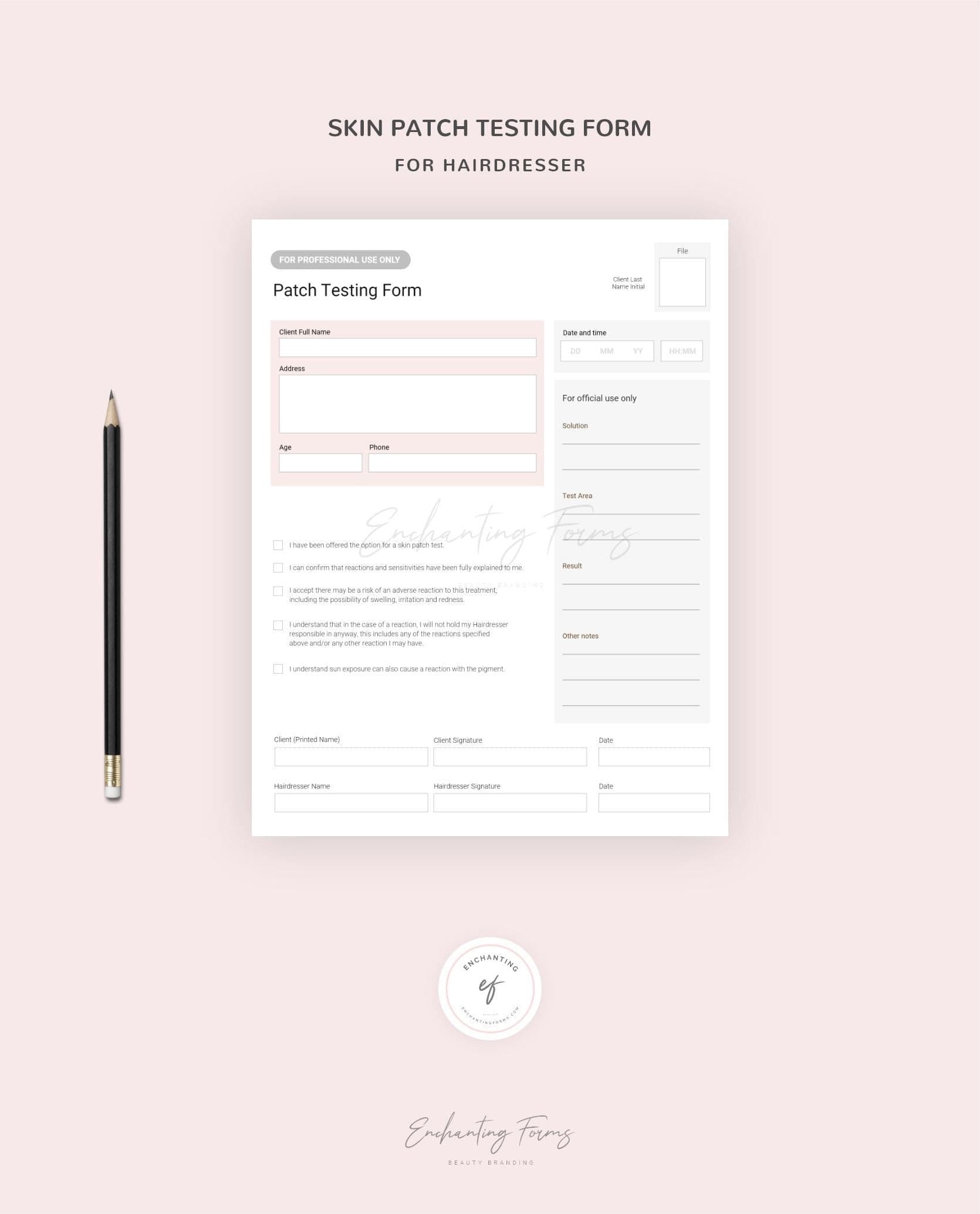 Patch Testing Form for Hairdressers